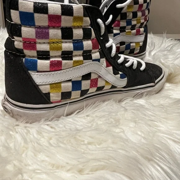 Vans High-Top Sneakers - Black with Multicolor Checkered Design - Picture 5 of 8